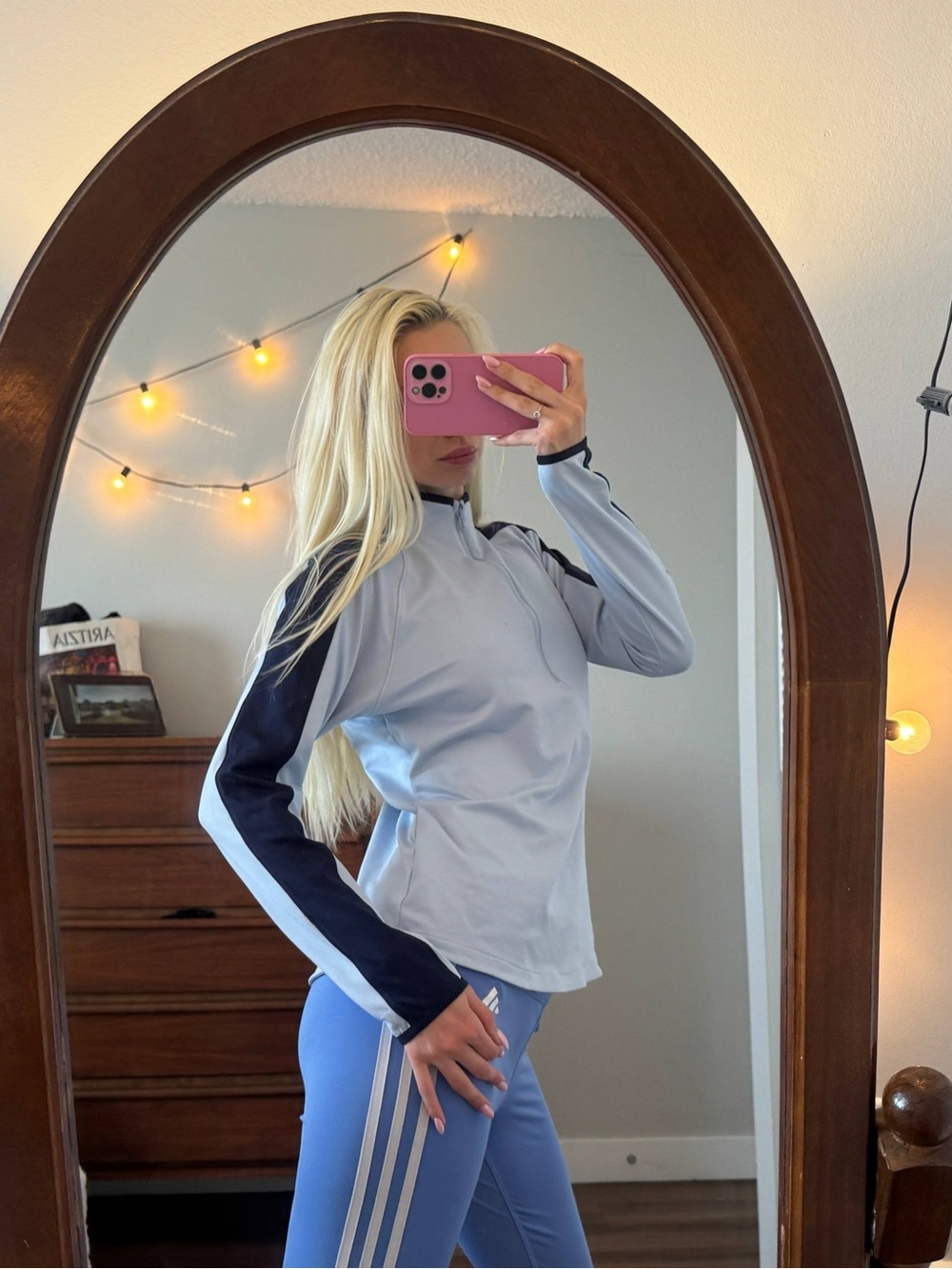 Under Armour Light Blue Pullover with Navy Sleeve Stripes